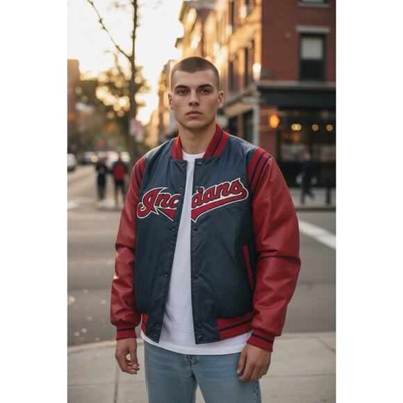Vintage Majestic Cleveland Indians MLB Men’s XL Quilted Varsity Bomber Jacket - Picture 1 of 6